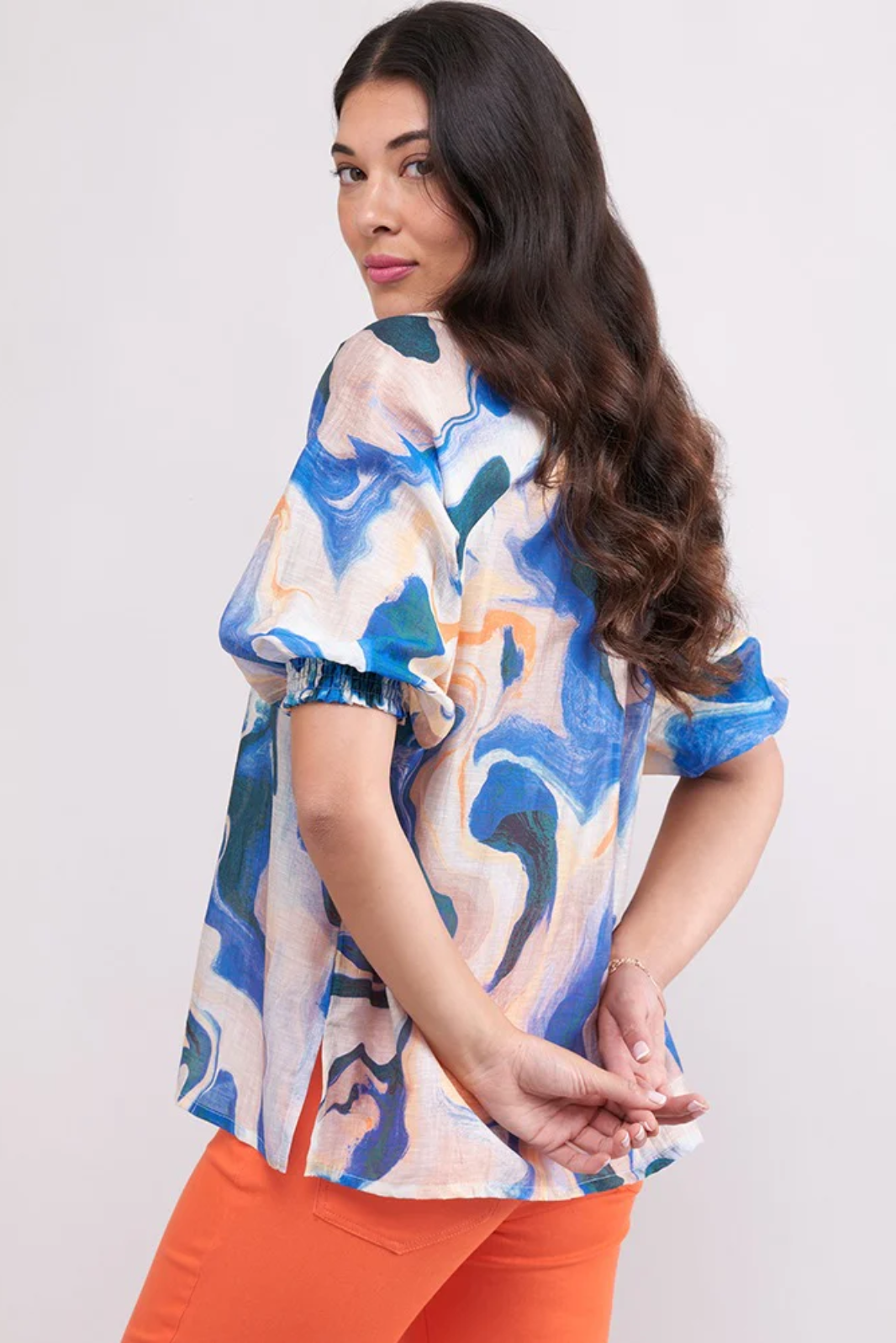 Foil Shirr Bliss Top Printed Marbles