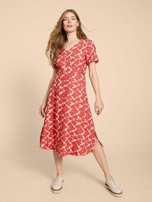 Ivy Linen Print Midi Dress