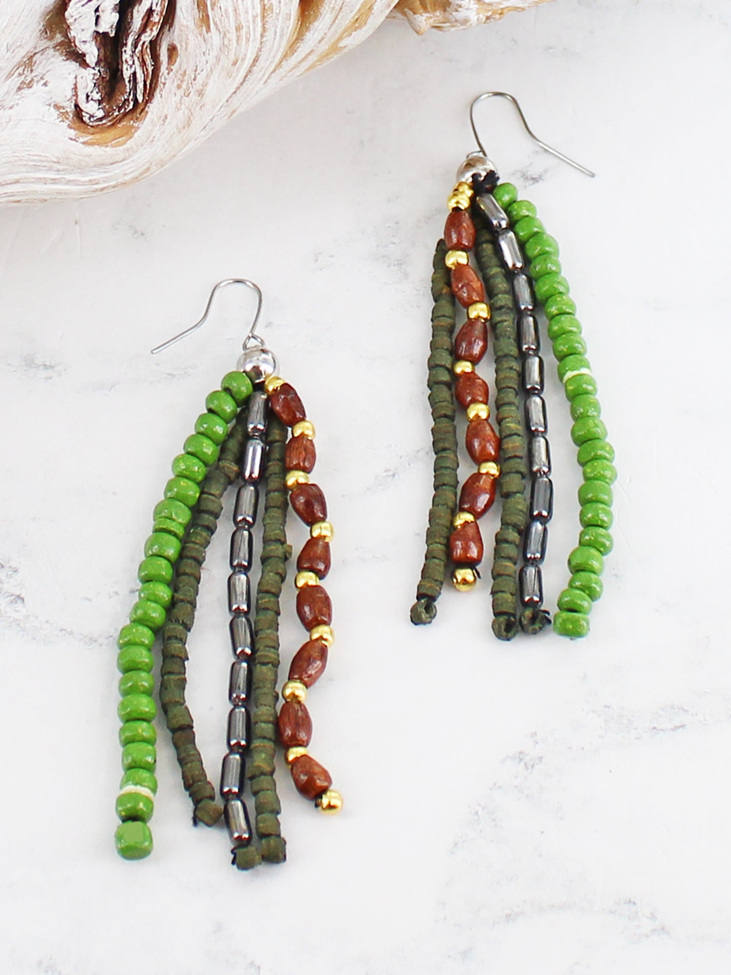 DROP BEAD EARRINGS DC1409OR-White finn