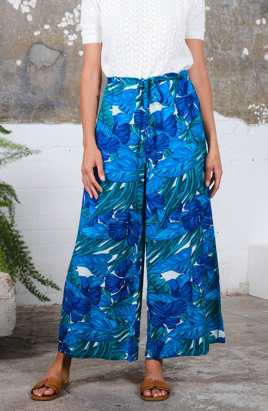 Drawstring Trousers Tropical Print
