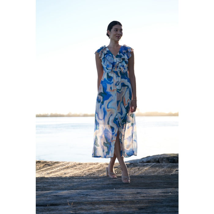Foil Paradise Dress Printed Marbles-White finn