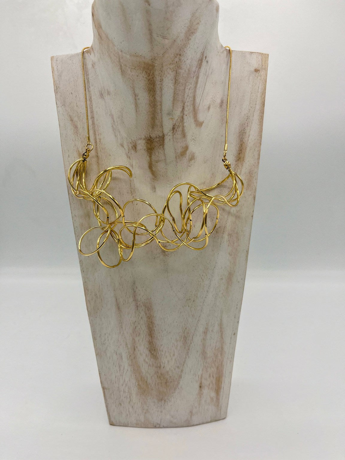 Gold Statement Wire Necklace-White finn