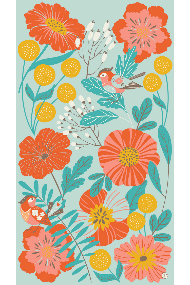 Powder Print Scarf - Lovebirds in a Poppy Field-White finn