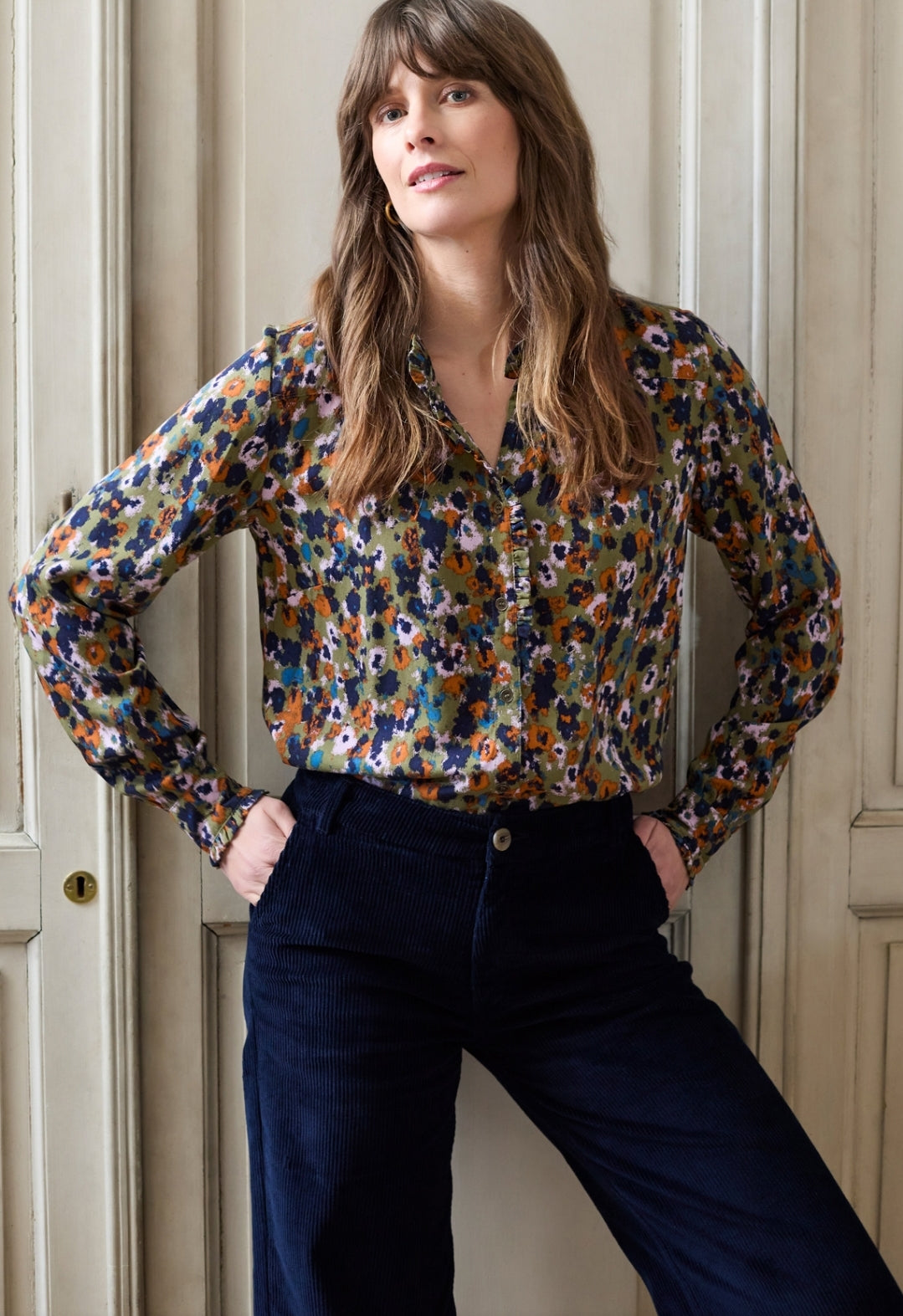 Lily and Me Rita Frill Shirt Floral Ikat