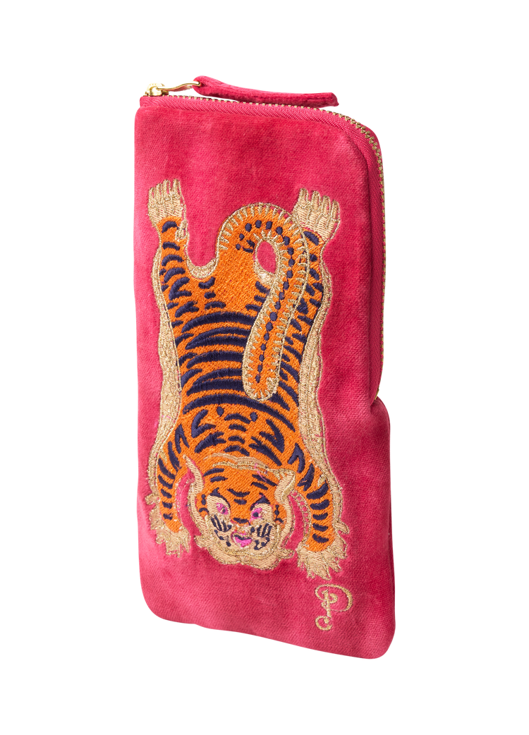 Powder Velvet Sunglasses Pouch Ikat Tiger - Fuchsia
