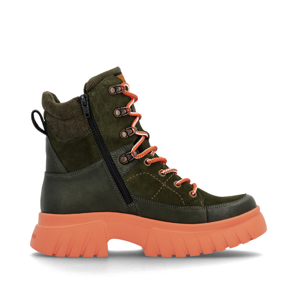 Rieker Chunky Green Boot with Contrast Sole W1871-White finn