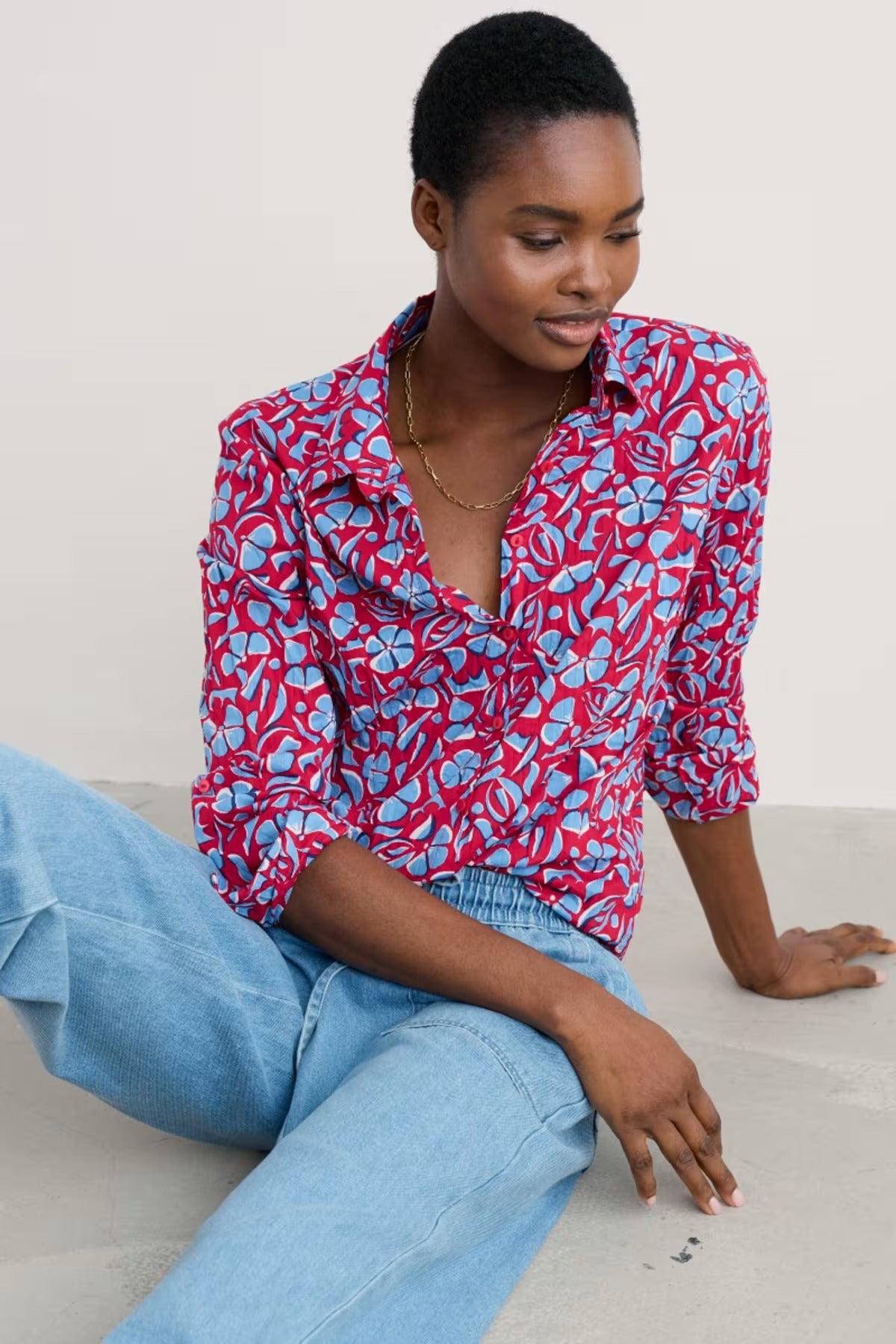 Seasalt Larissa Shirt Collaged Floral Scarlet-White finn