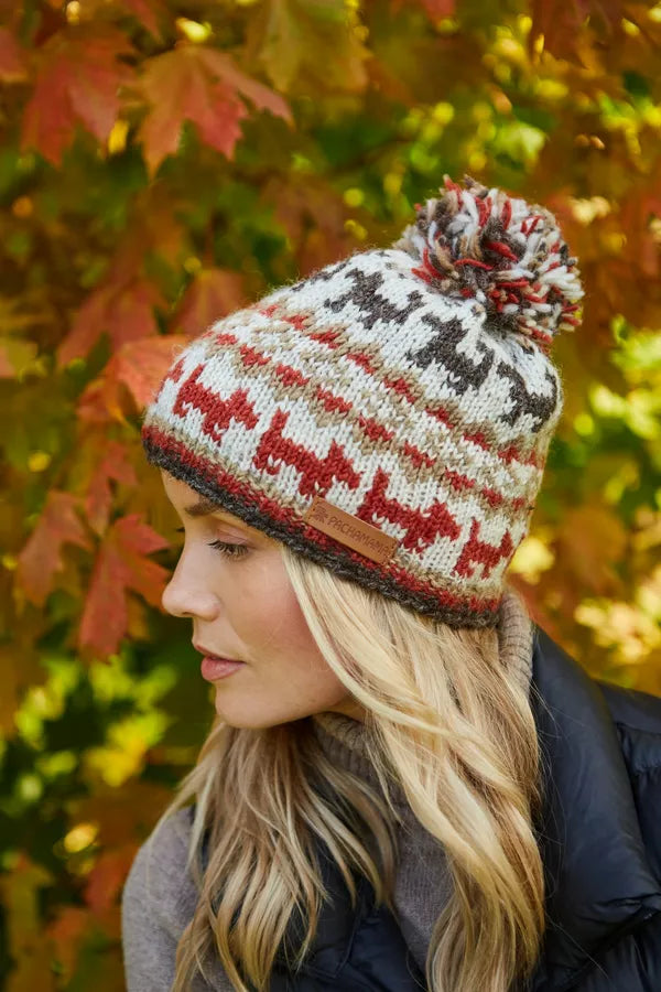 Pachamama Walking The Dog Bobble Beanie-White finn