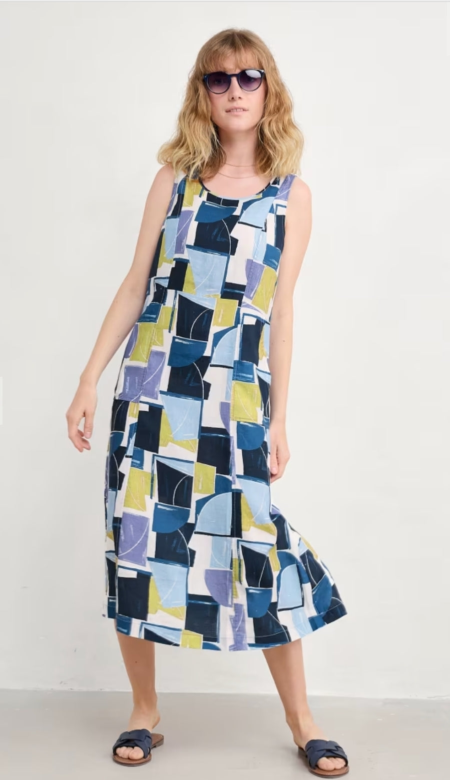 Seasalt Grasswave Linen Sleeveless Dress Block Shapes Bilbury