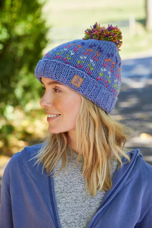 Pachamama Andorra Bobble Beanie Bluebell-Accessories-White finn