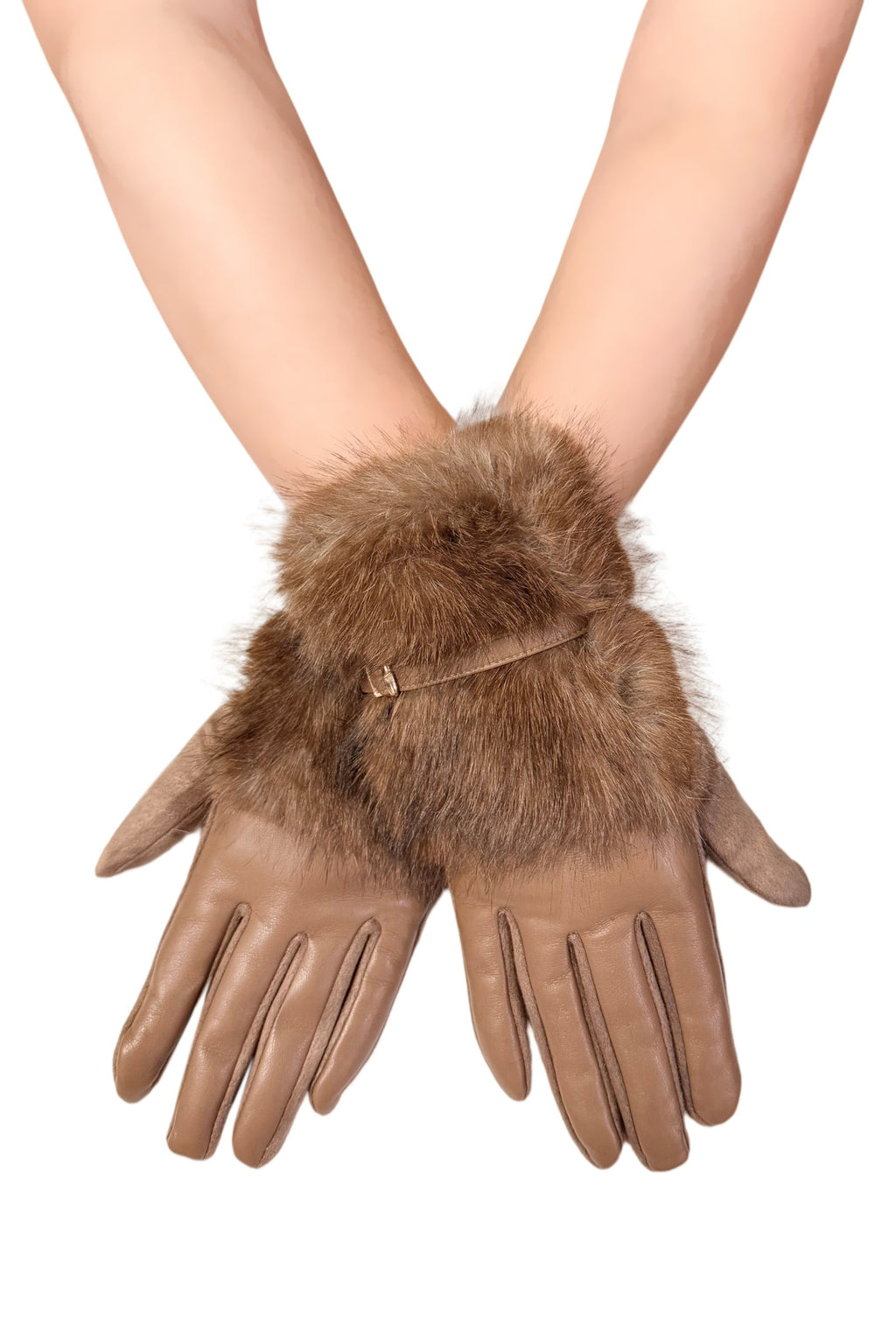 Faux Fur Cuff Faux Fur Leather Gloves with Buckle Detail 8758