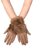 Faux Fur Cuff Faux Fur Leather Gloves with Buckle Detail 8758