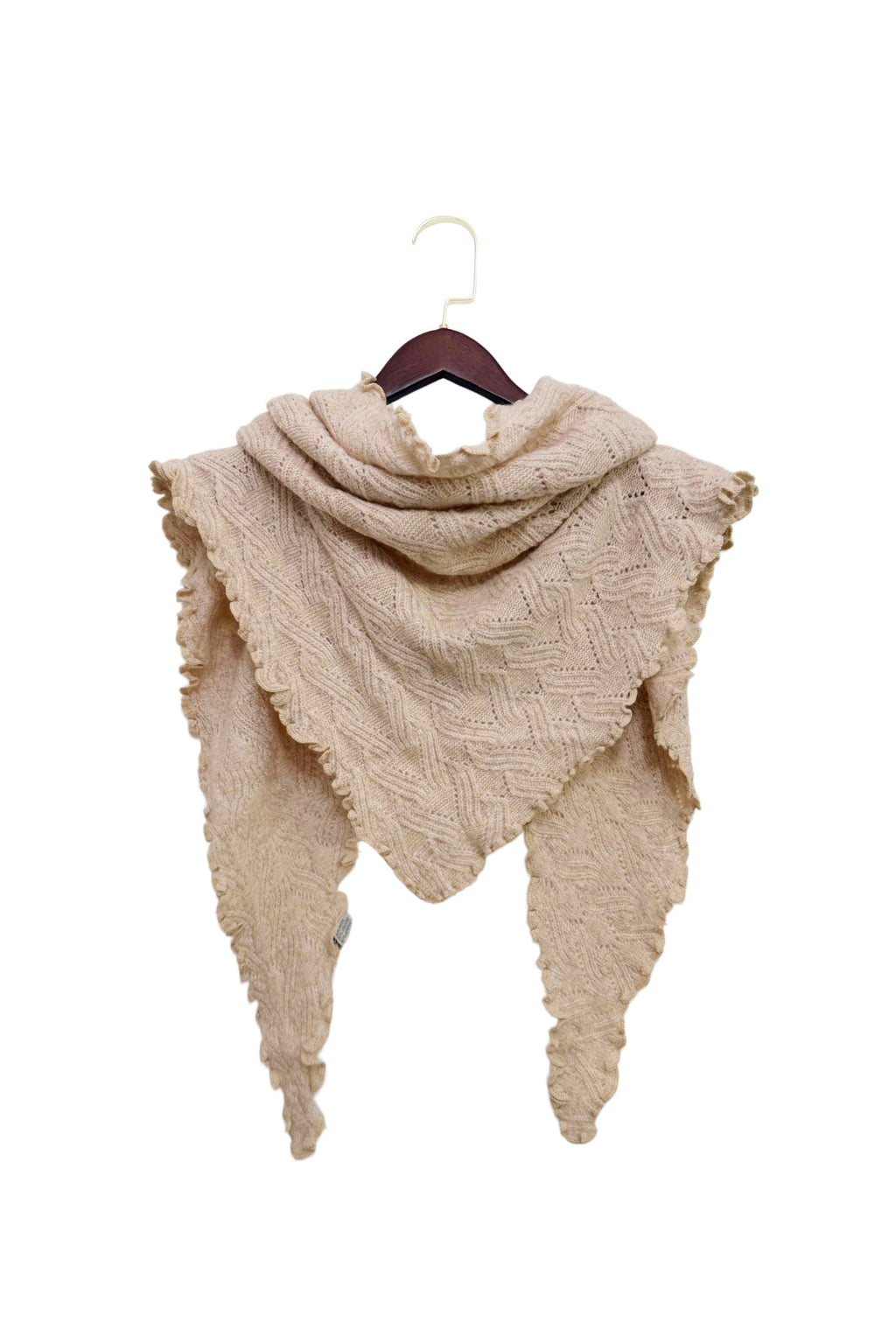 Vintage Crochet Ruffle Wool Blend Triangle Scarf Wrap 8621
