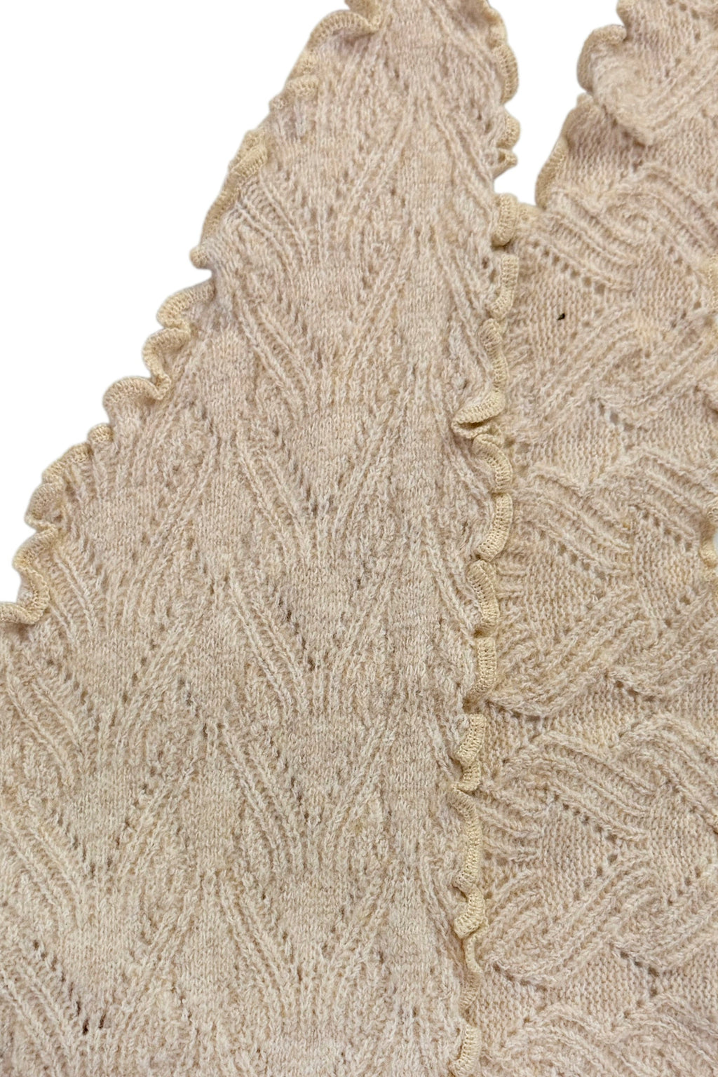 Vintage Crochet Ruffle Wool Blend Triangle Scarf Wrap 8621