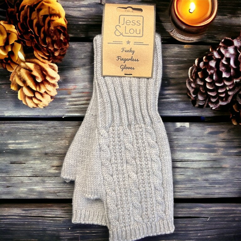 Jess & Lou Cosy Cable knit Fingerless Gloves-Gloves-White finn