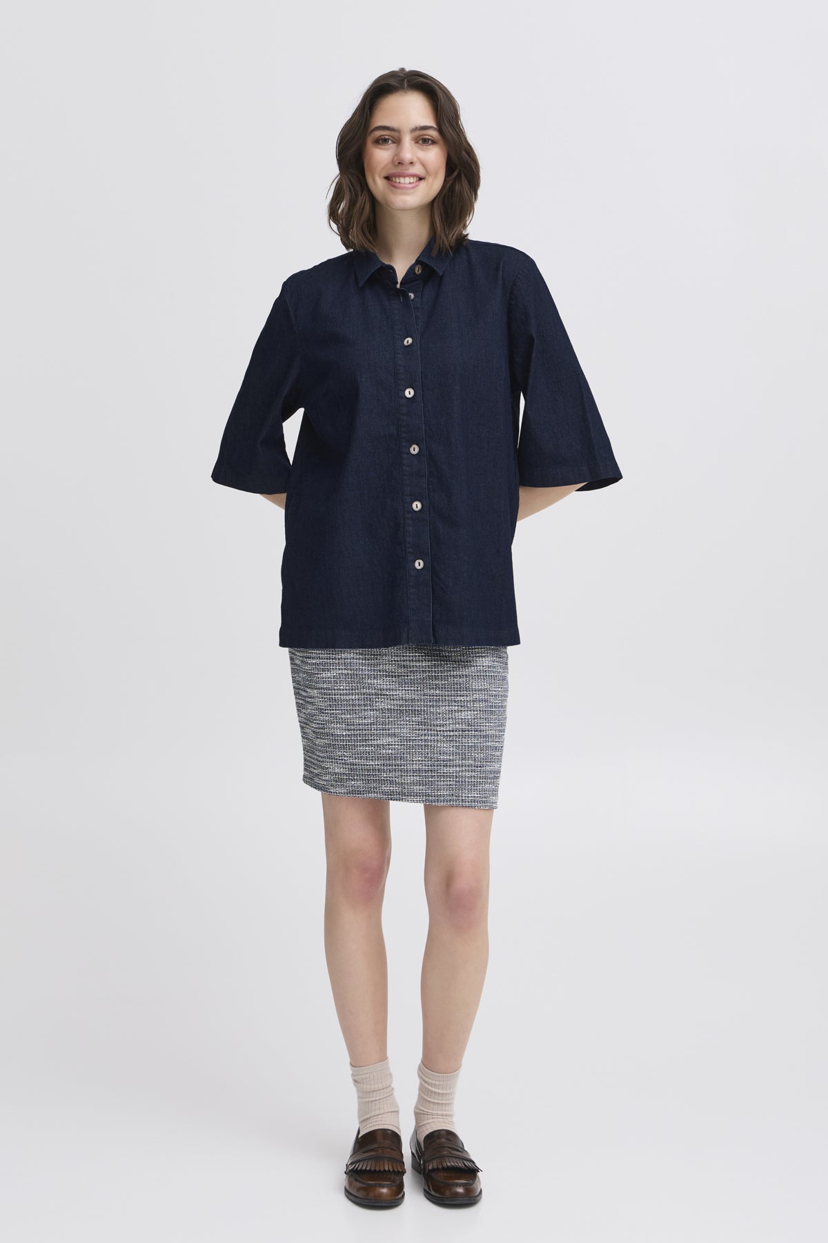 Fransa FRCHICAGO Denim Shirt-Tops-White finn