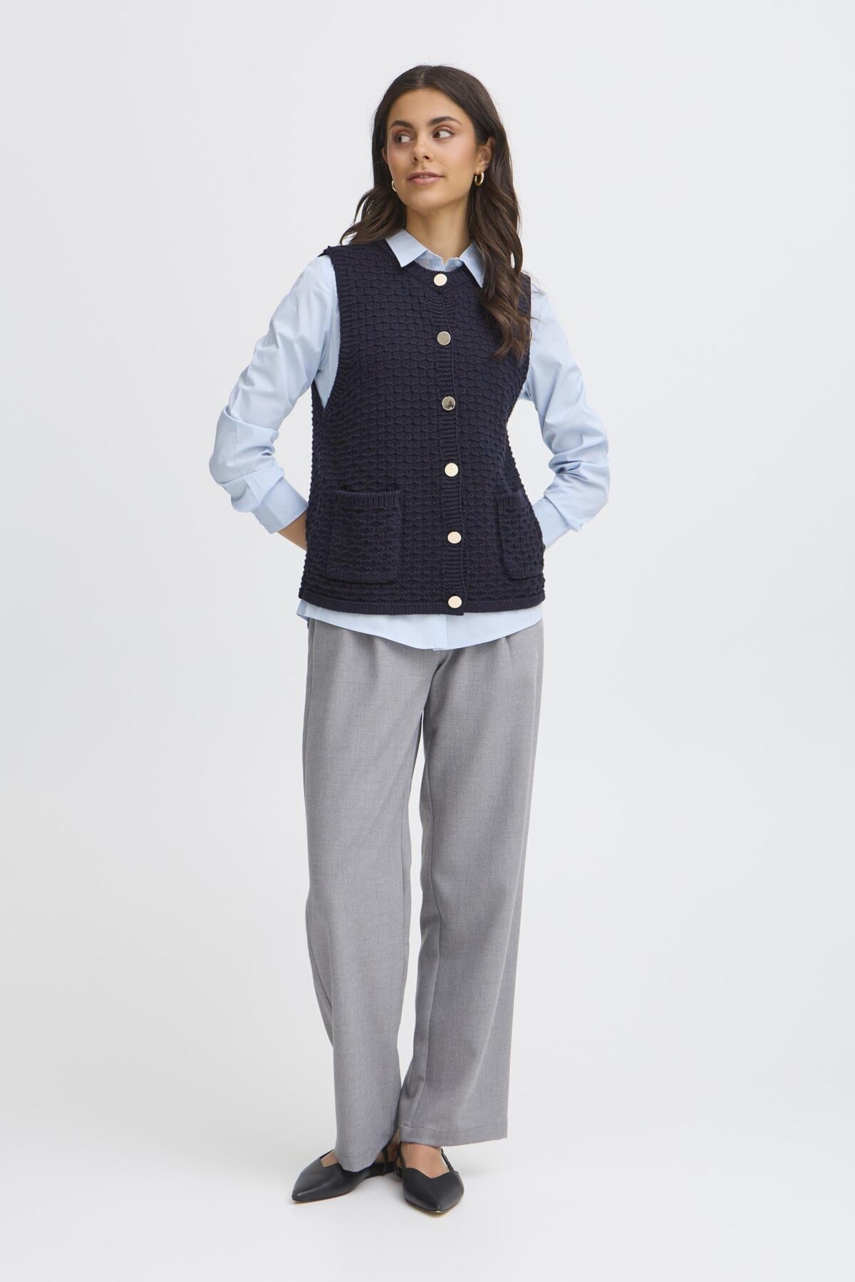 Fransa FRKENNA Waistcoat - Navy-Waistcoat-White finn