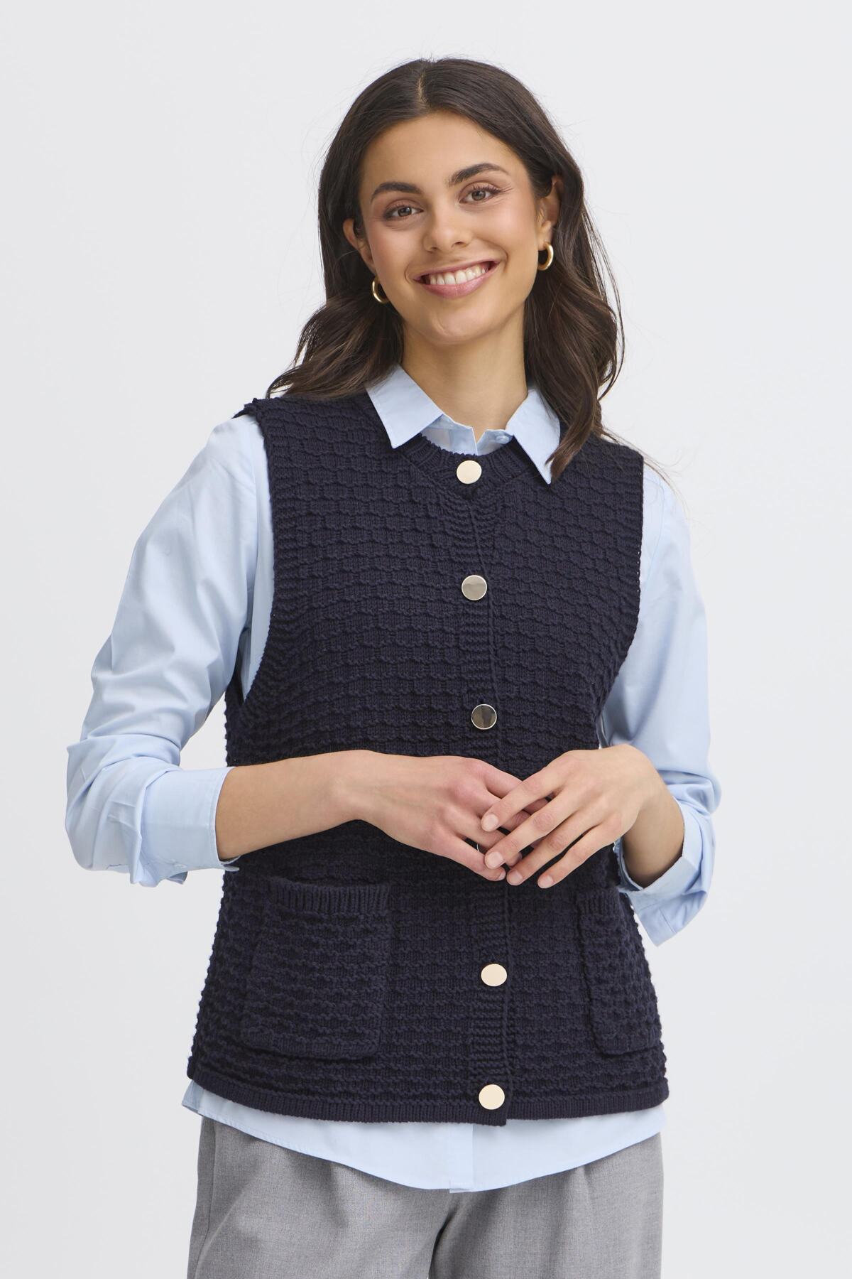 Fransa FRKENNA Waistcoat - Navy-Waistcoat-White finn