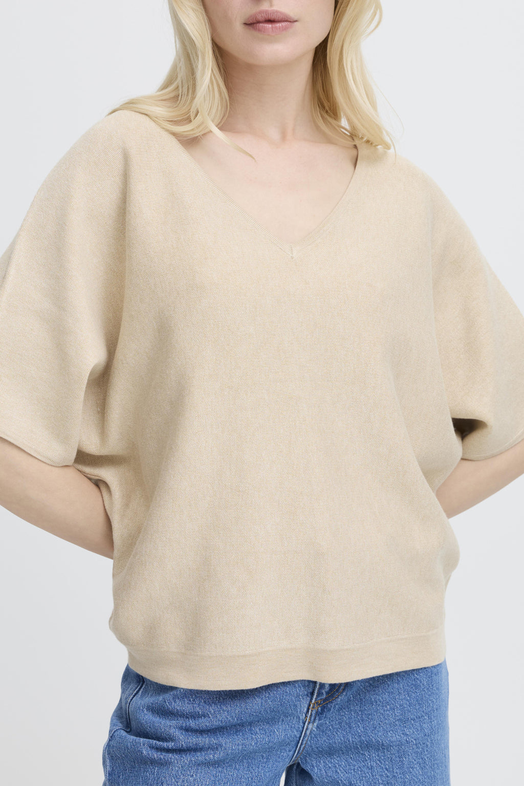 B.young Bymmorla v-neck short sleeve top-b.young-White finn