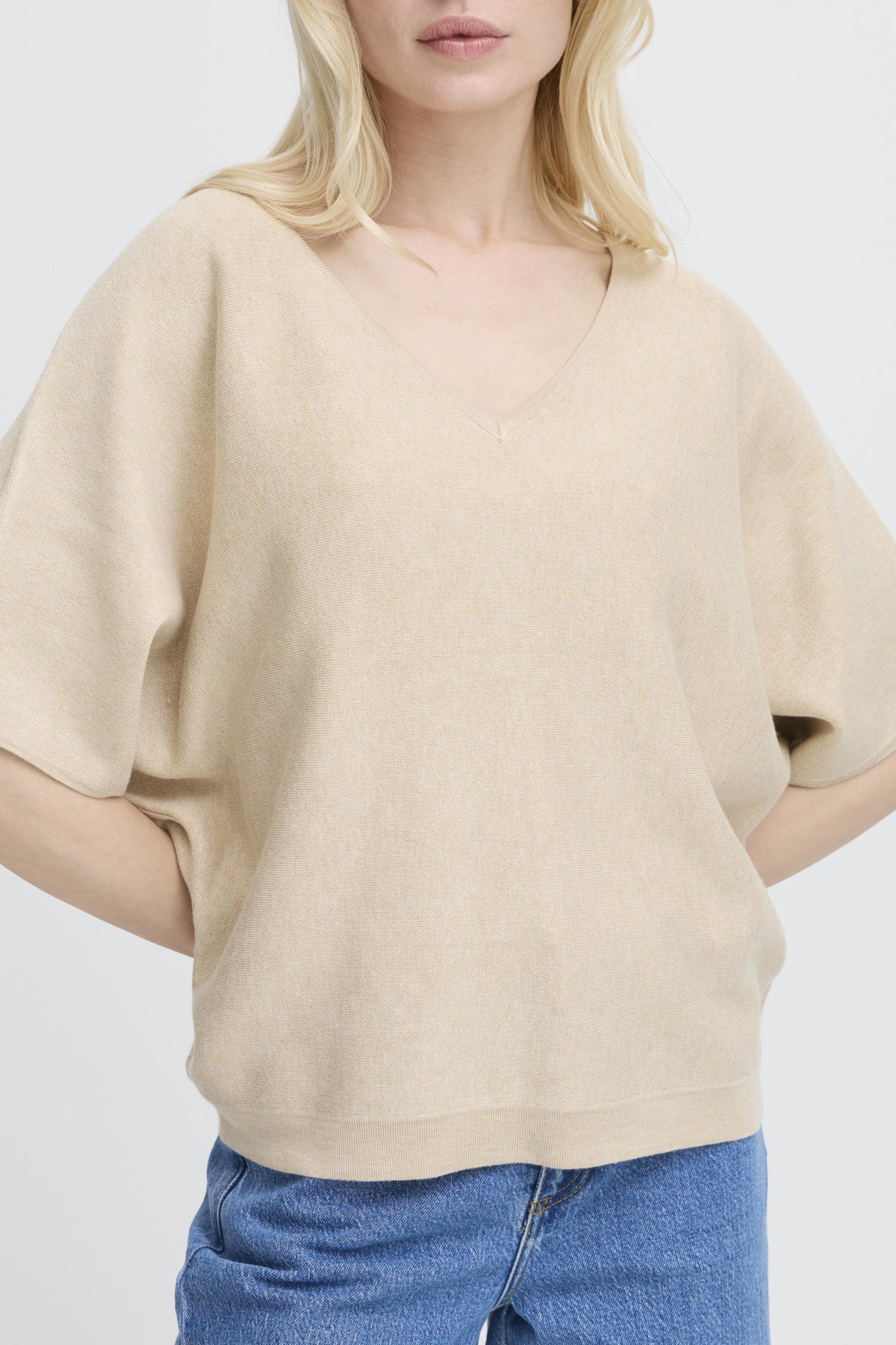 B.young Bymmorla v-neck short sleeve top-b.young-White finn