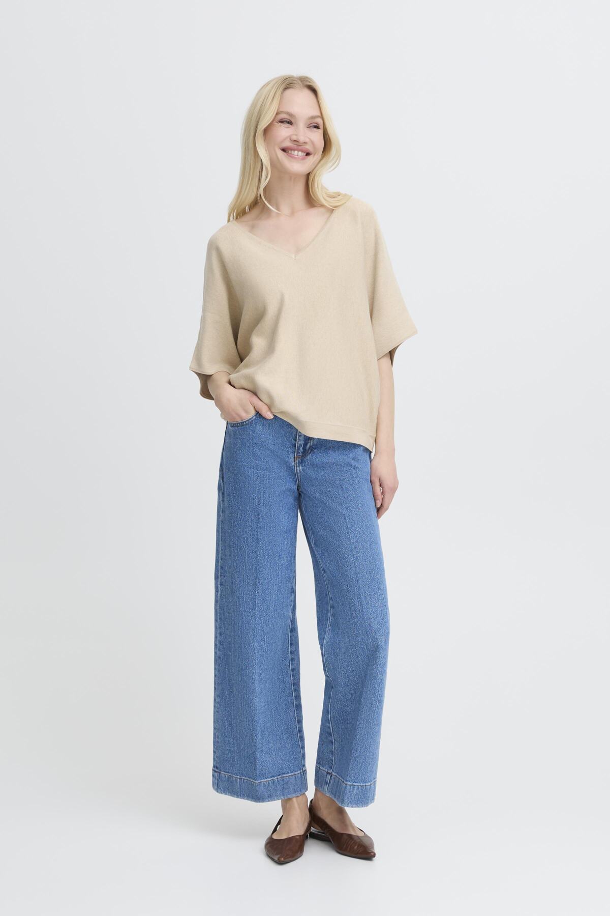 B.young Bymmorla v-neck short sleeve top-b.young-White finn