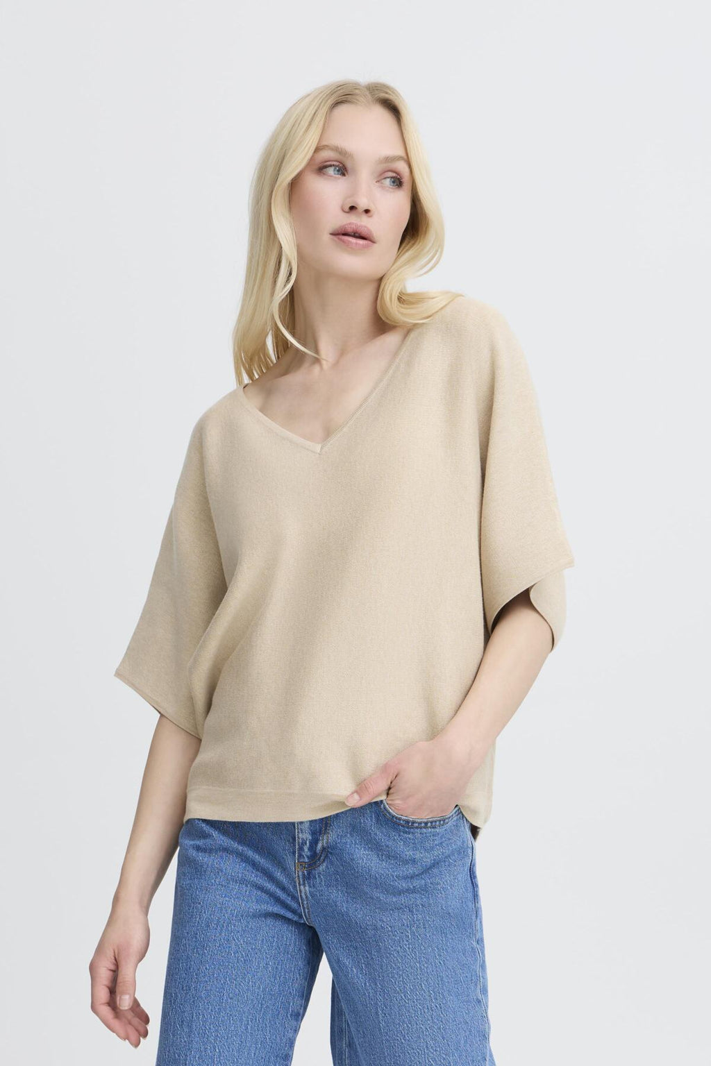 B.young Bymmorla v-neck short sleeve top-b.young-White finn