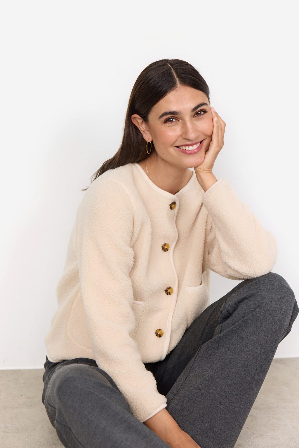 Soya Concept ONYX 2 Fleece Cardigan-White finn