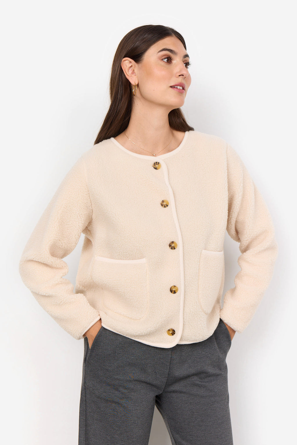 Soya Concept ONYX 2 Fleece Cardigan-White finn