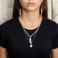 Elegant Layered Necklace in silver- with White Quartz stone pendant NK392SW-Necklace-White finn