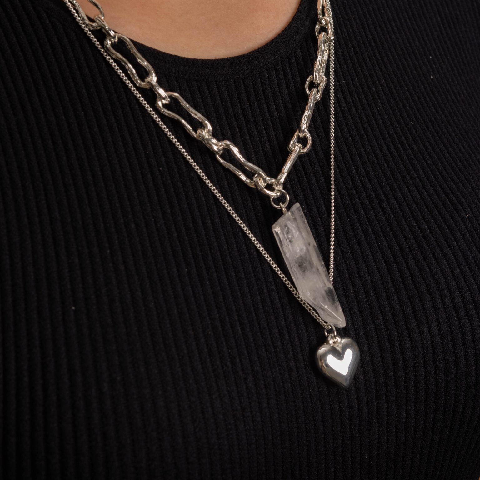 Elegant Layered Necklace in silver- with White Quartz stone pendant NK392SW-Necklace-White finn
