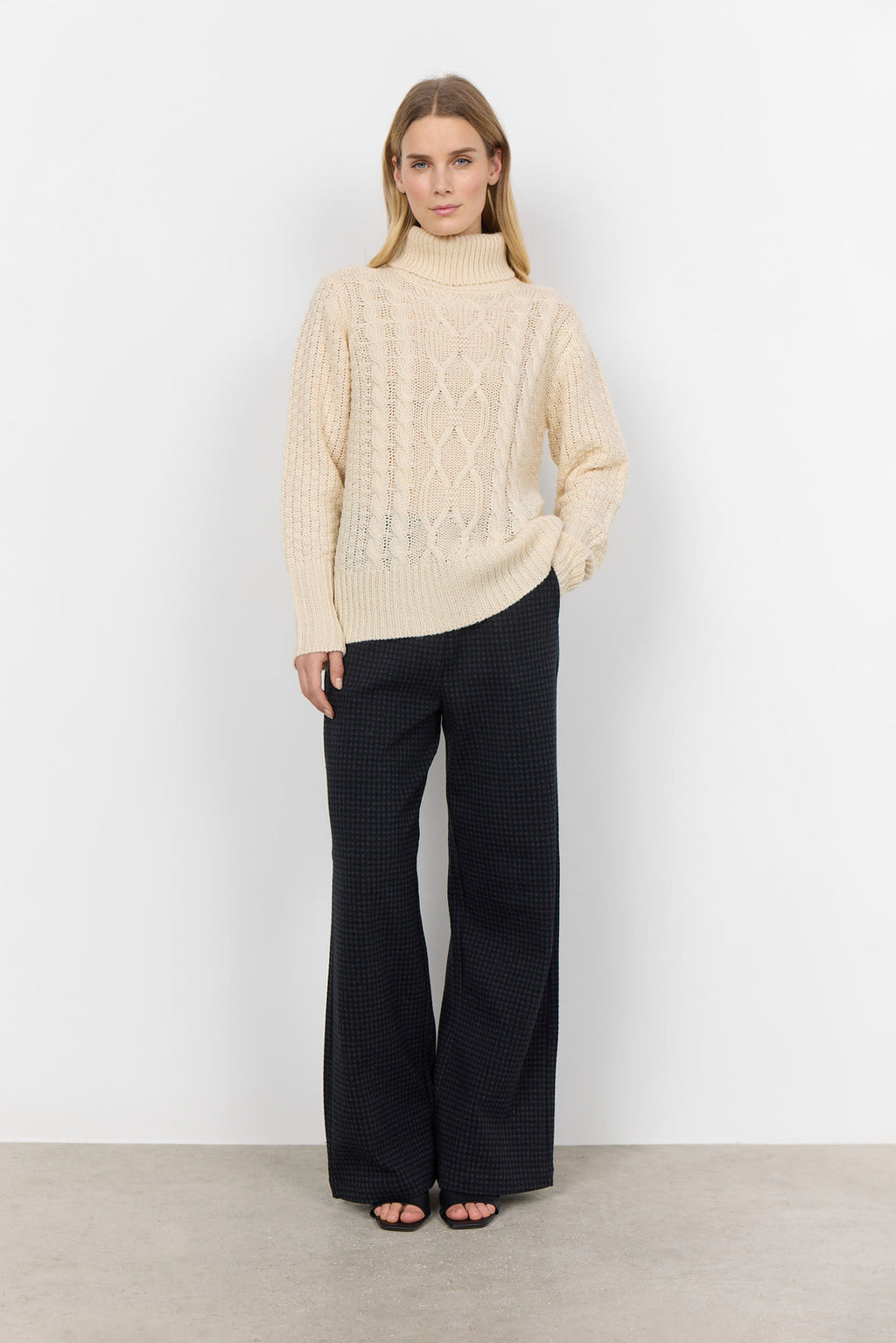 Soya Concept Ibbe 2 Roll Neck Cable Jumper-Knitwear-White finn