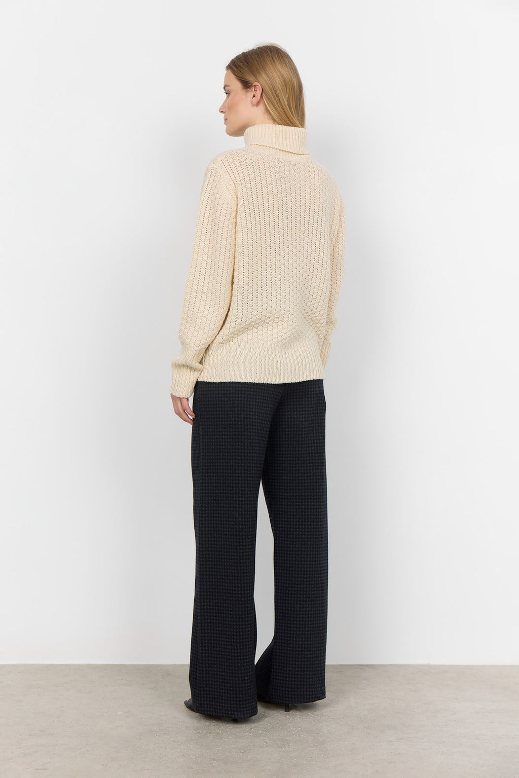 Soya Concept Ibbe 2 Roll Neck Cable Jumper-Knitwear-White finn