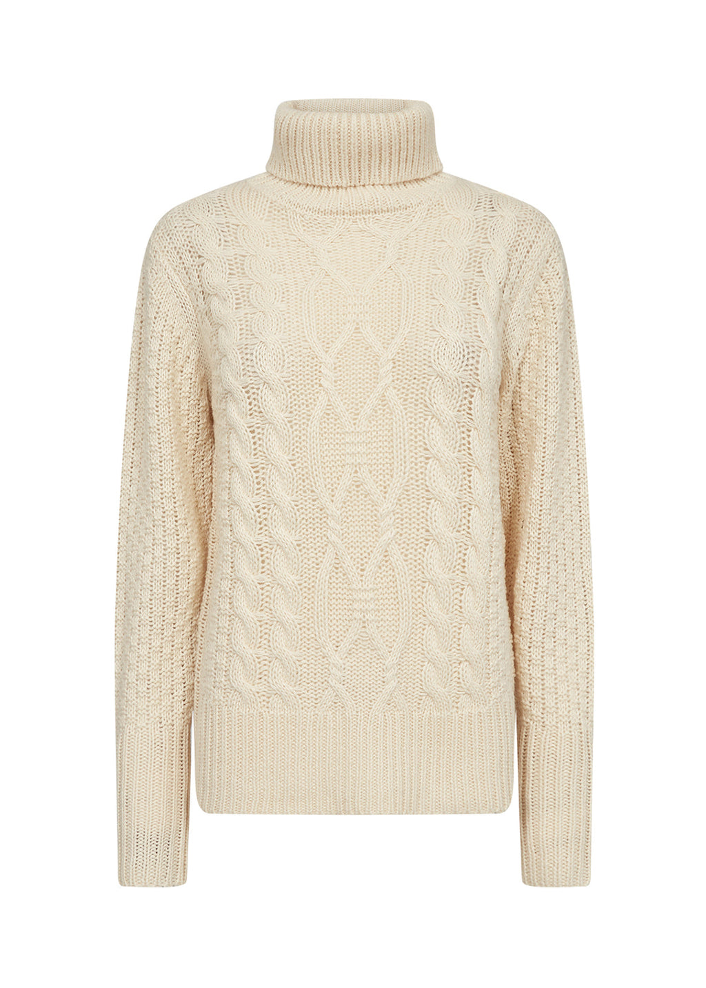 Soya Concept Ibbe 2 Roll Neck Cable Jumper-Knitwear-White finn