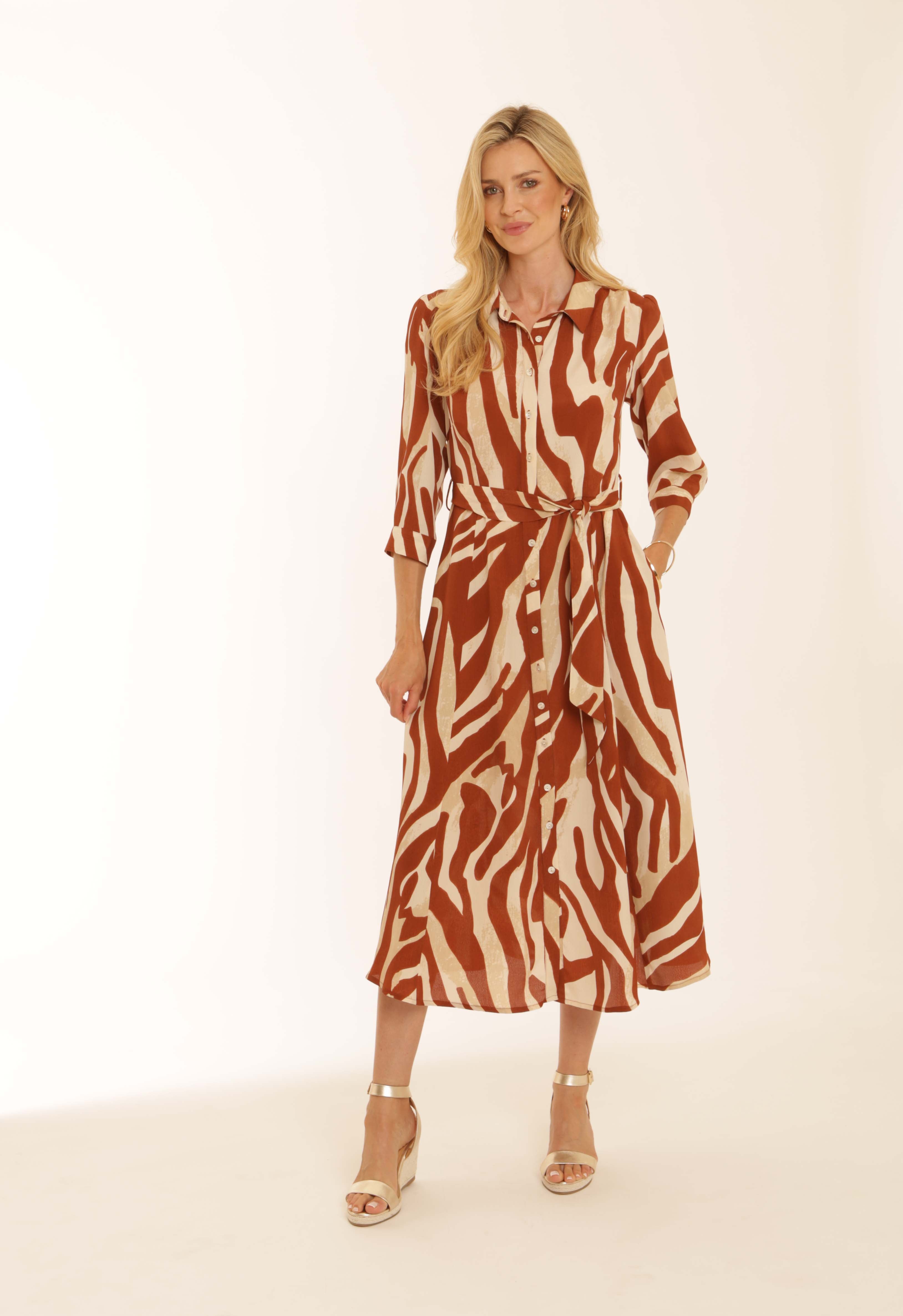 Pomodoro Zebra Shirt Dress-Pomodoro-White finn