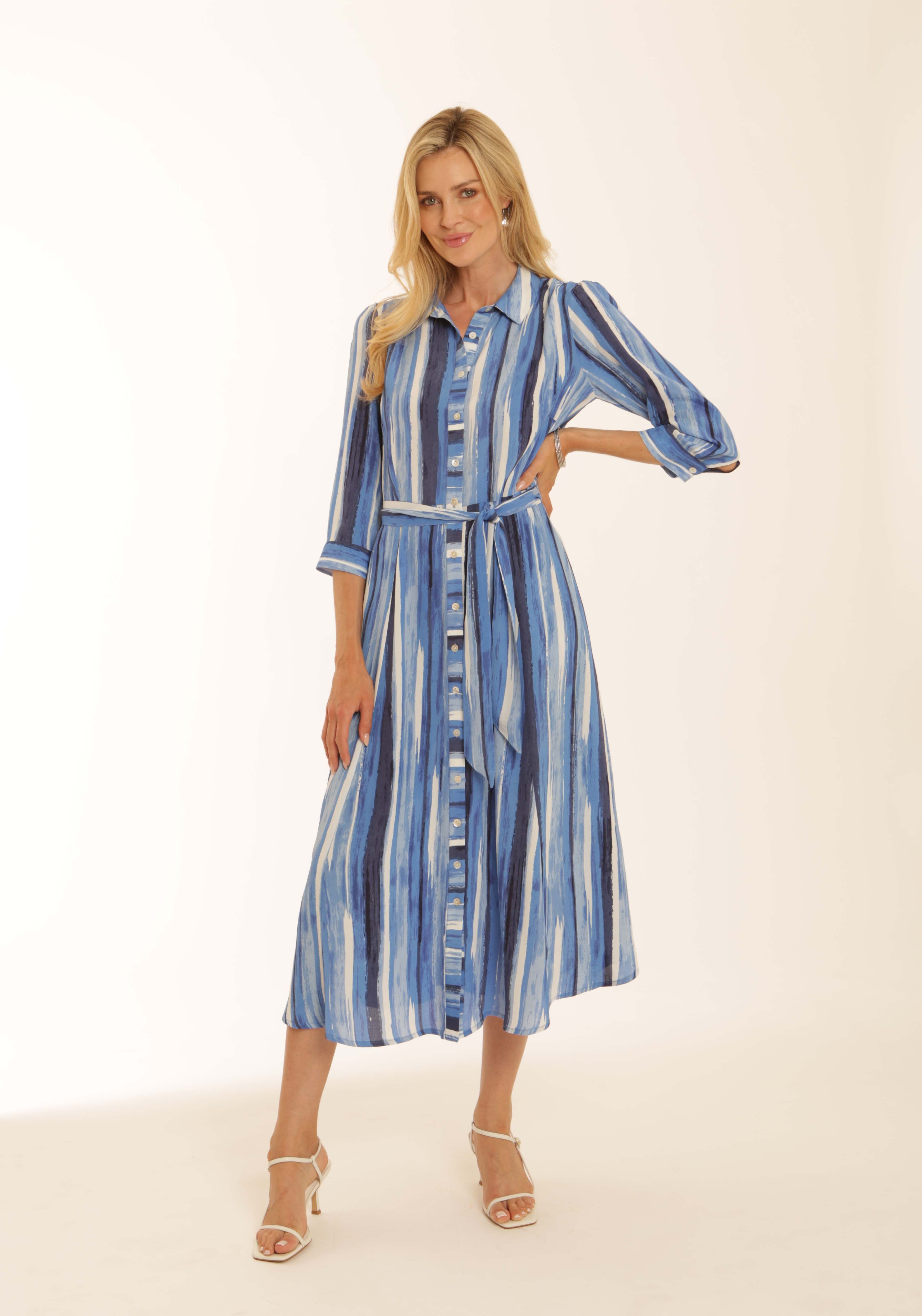 Pomodoro Stripe Shirt Dress-Pomodoro-White finn