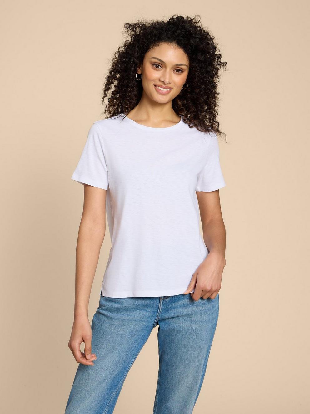 White Stuff Abbie Plain Tee-Shirts & Tops-White finn