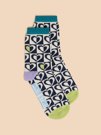 White Stuff Graphic Heart ankle sock