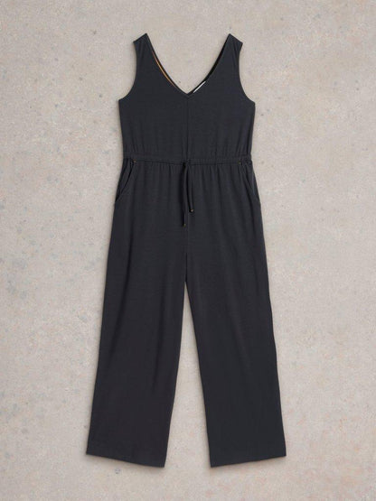 Jasmine Jersey Jumpsuit in Charcoal Grey-White finn
