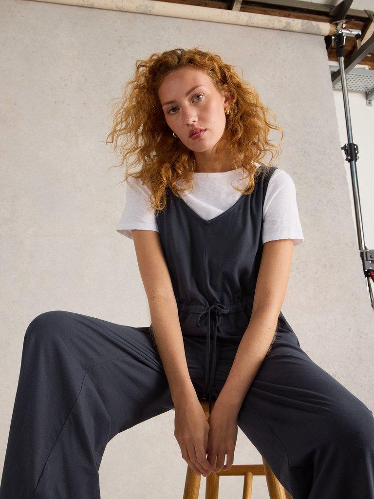 Jasmine Jersey Jumpsuit in Charcoal Grey-White finn