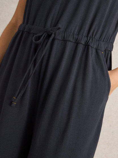 Jasmine Jersey Jumpsuit in Charcoal Grey-White finn