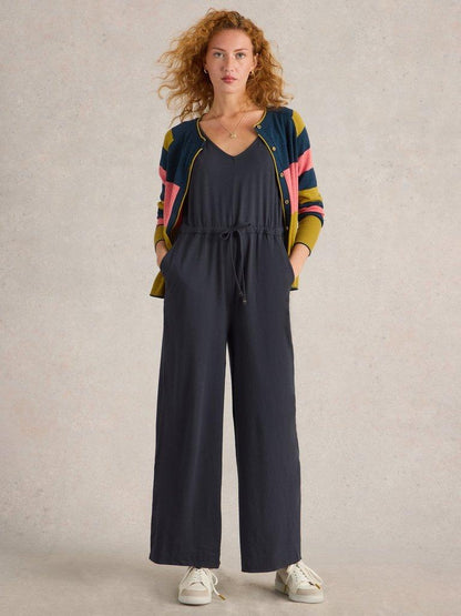 Jasmine Jersey Jumpsuit in Charcoal Grey-White finn