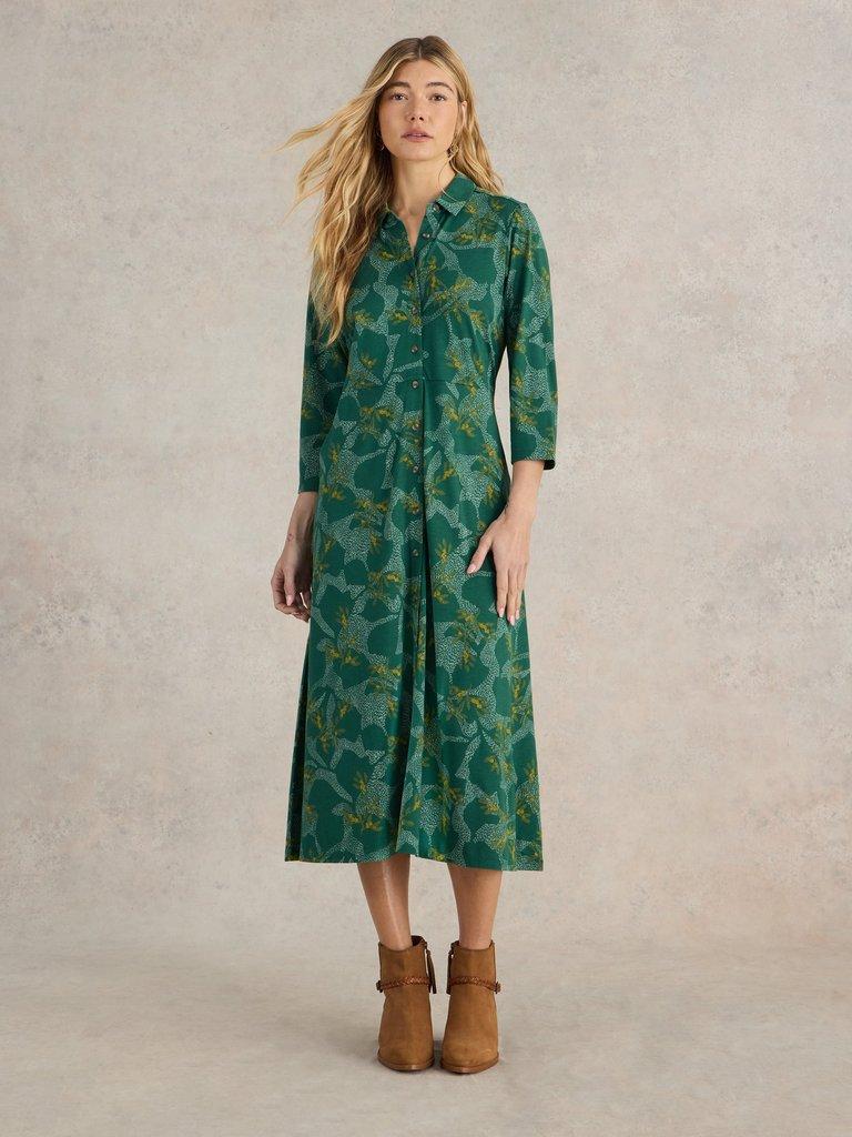 White Stuff Rua Midi Jersey Shirt Dress Green