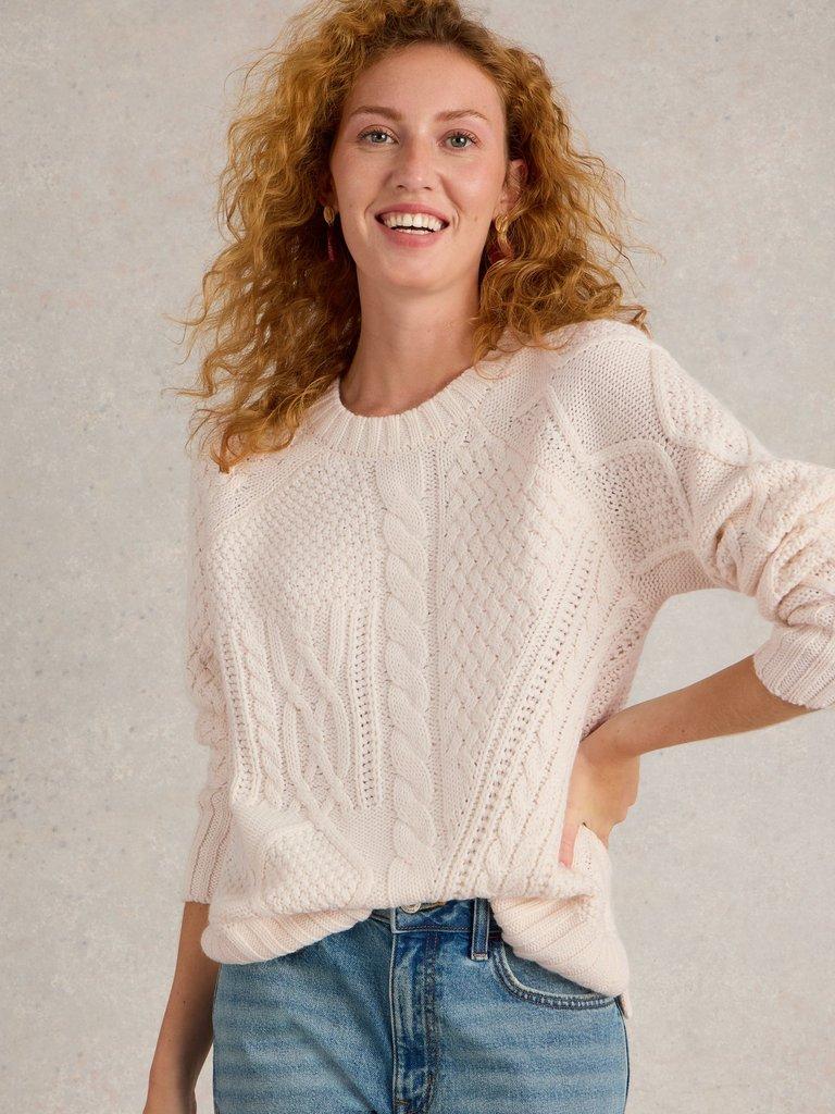 White Stuff Patchwork Cable Jumper