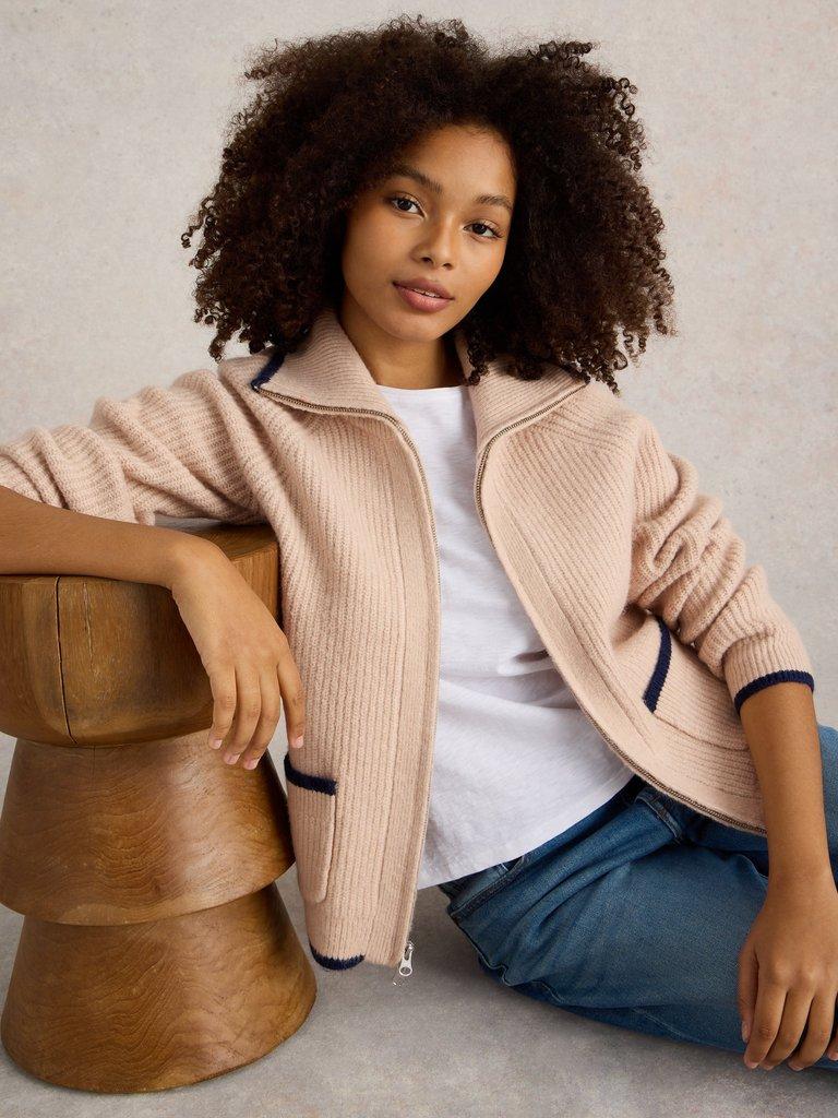 White Stuff Betty Zip Through Bomber-White finn