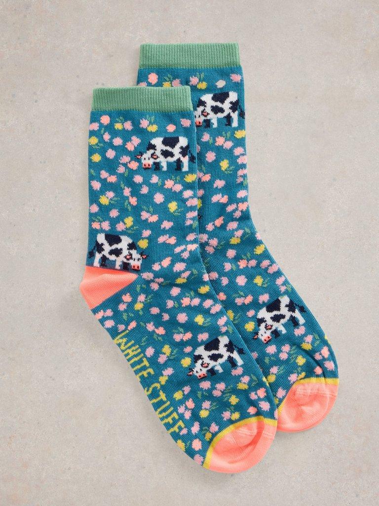White Stuff Cow Floral Ankle Sock-White finn