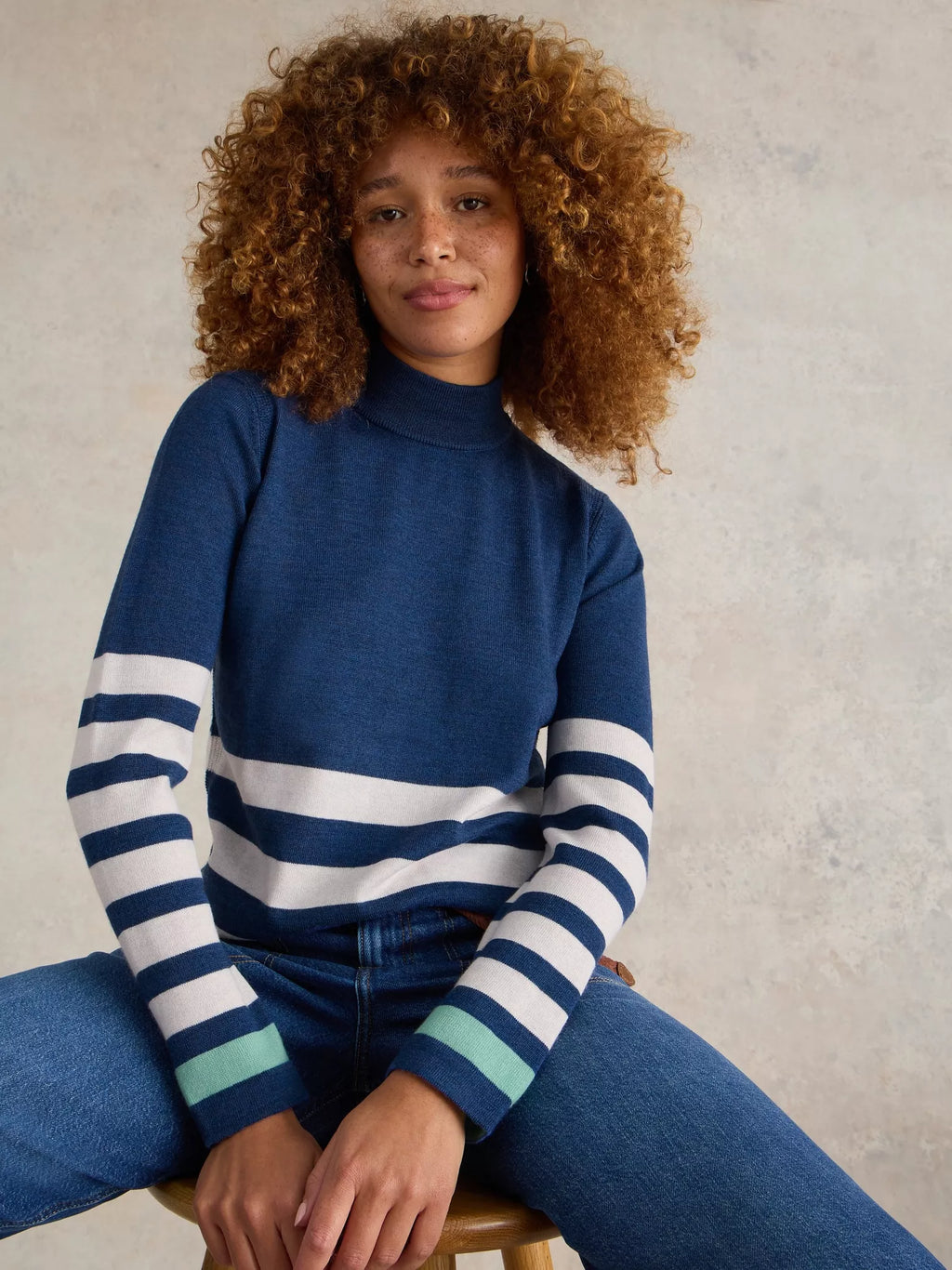 White Stuff Roll Neck Merino Jumper-White finn