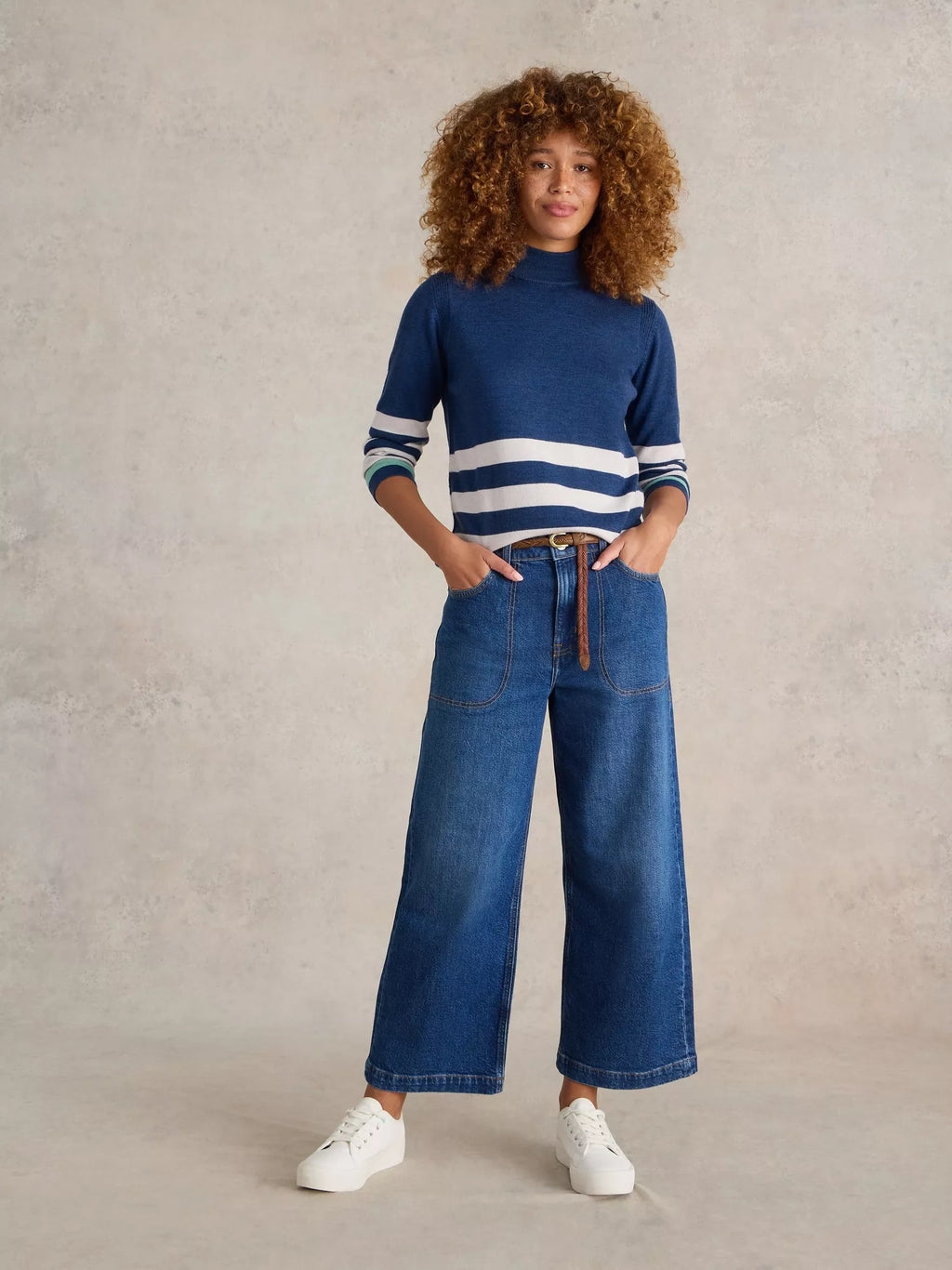White Stuff Roll Neck Merino Jumper-White finn