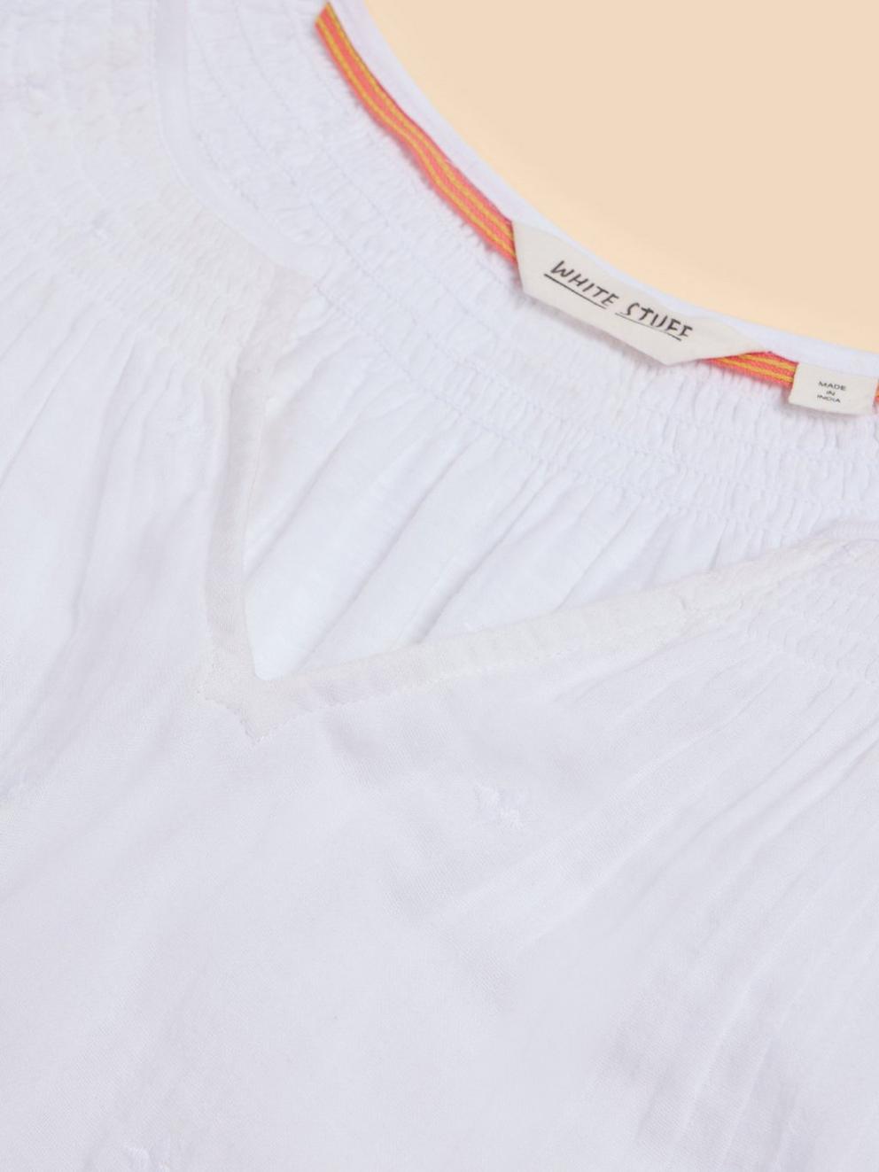 White Stuff Luella Notch Neck Emb Top-Shirts & Tops-White finn