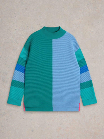 White Stuff Jana High Neck Jumper Teal Multi