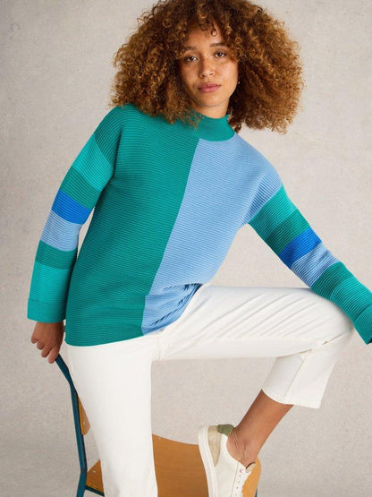 White Stuff Jana High Neck Jumper Teal Multi